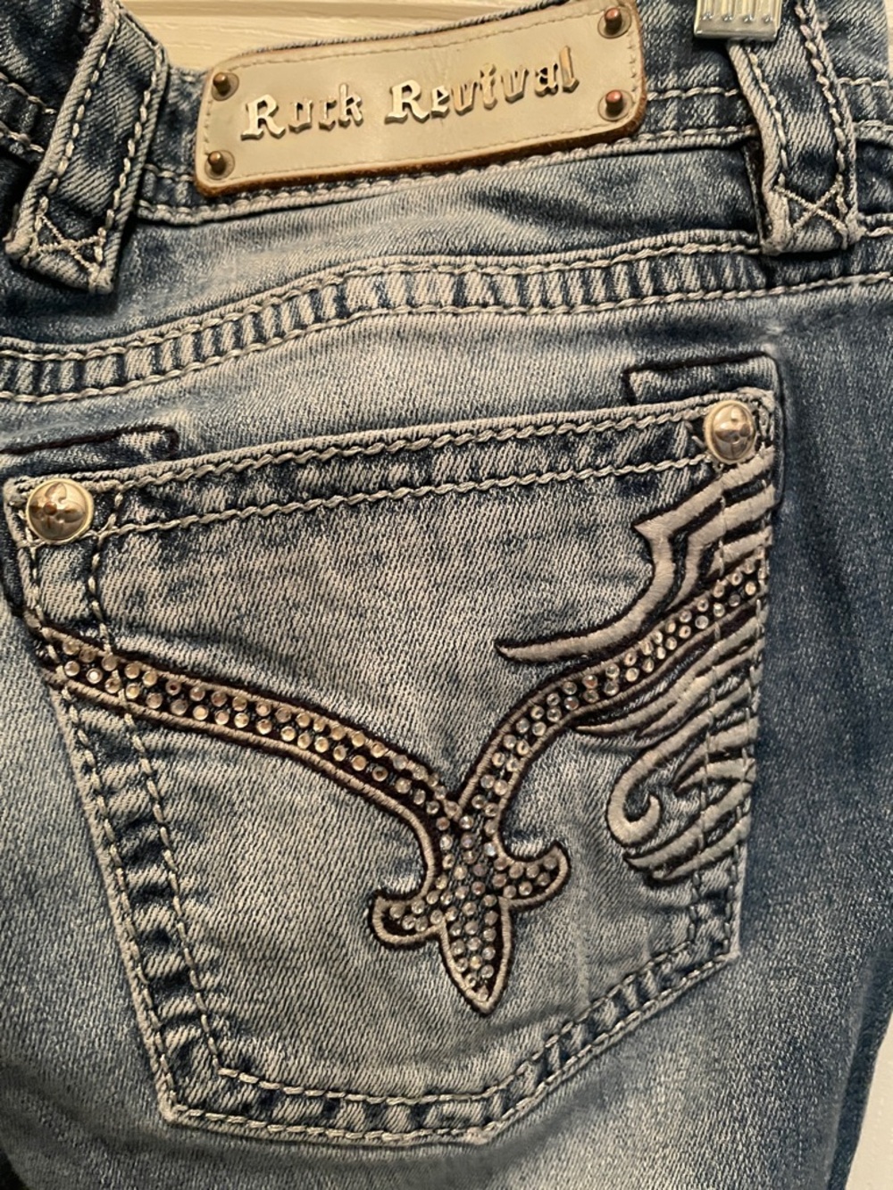 Rock & Revival Women’s Light Blue Denim Jeans with Embellished Pocket